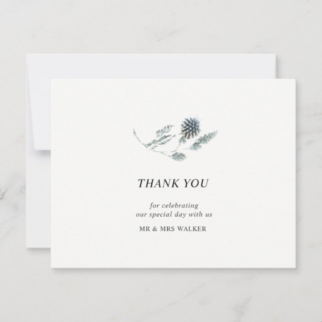 Blue Thistle Floral Thank You Note Card - flat (Front)