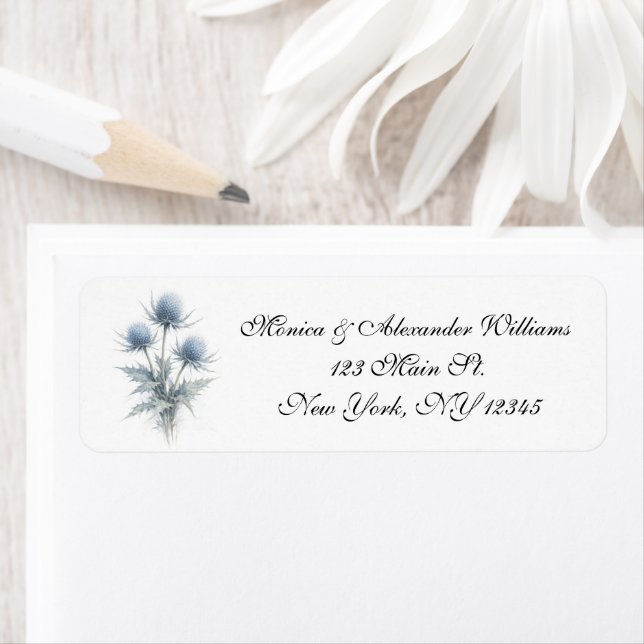 Blue Thistle Scottish Floral Return Address Label (Insitu)