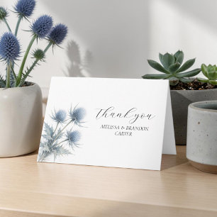 Blue Thistle Scottish Floral Wedding Thank you  Card