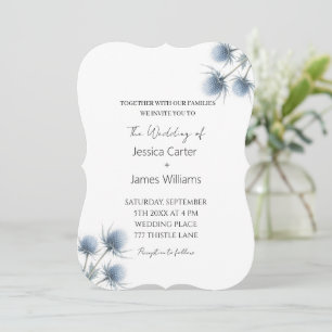 Blue Thistle Scottish Scotland Simple Wedding Invitation