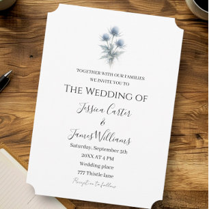 Blue Thistle Scottish Scotland Simple Wedding Invitation