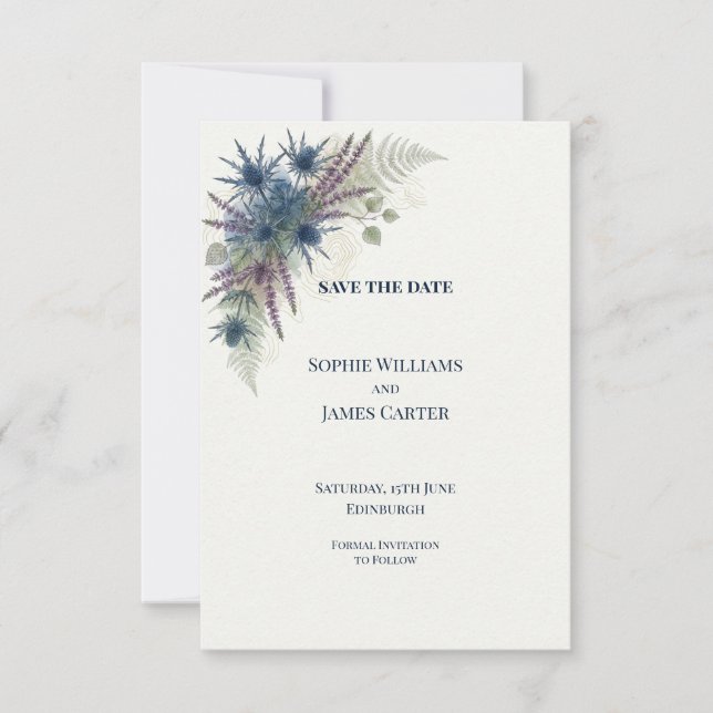 Blue Thistle Scottish Wedding Save The Date (Front)