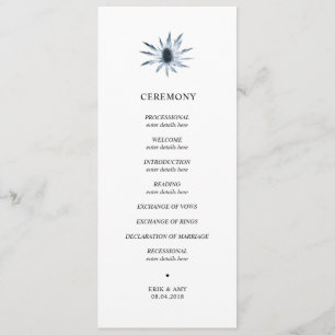 Blue thistle wedding ceremony program programme