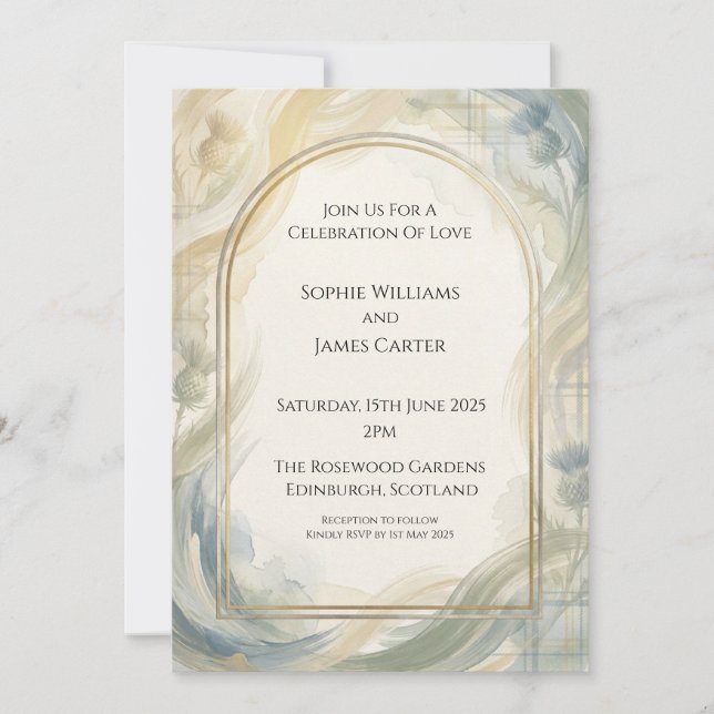 Blue Thistle Wedding Invitation (Front)