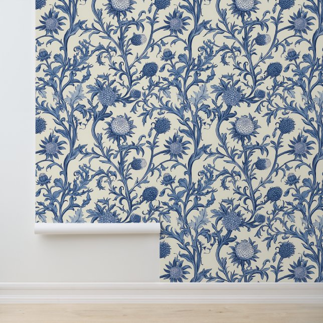 Blue Thistle Wildflower Floral  Wallpaper (Application)