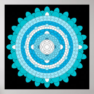 Blue Thousand Petal Lotus Mandala Poster