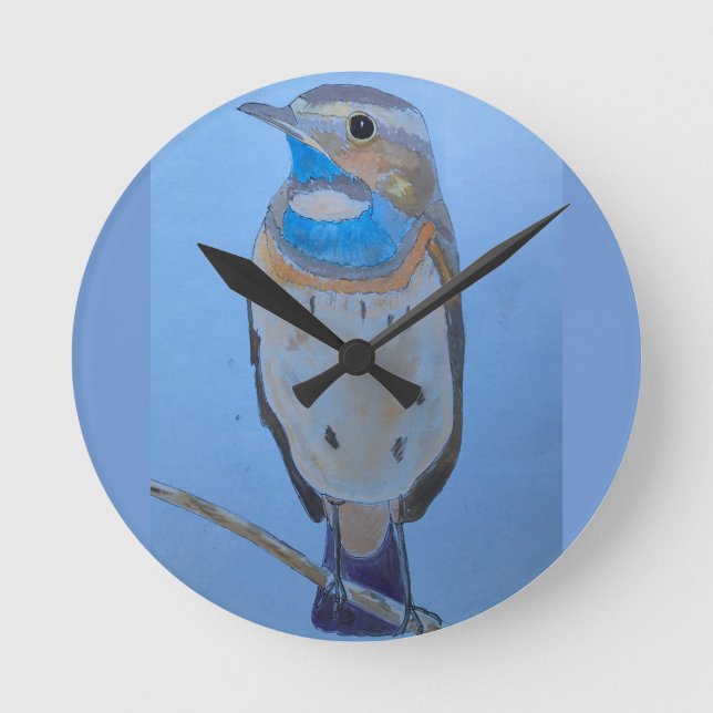 Blue Throat bird Round Clock (Front)