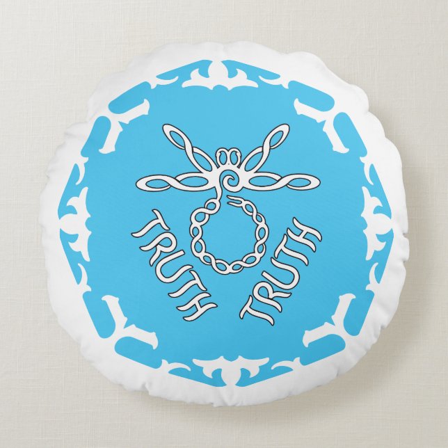 Blue Throat Chakra "Truth" Dragonfly White BG Round Cushion (Front)