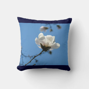 Blue Throw Pillow Spring White Magnolia Flowers