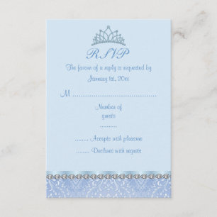 Blue Tiara & Damask Sweet16 RSVP Card