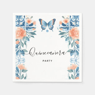 Blue Tiara Family Latina Girly Spanish Quinceanera Napkin