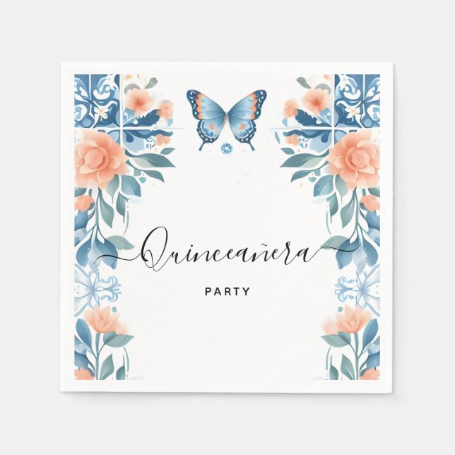 Blue Tiara Family Latina Girly Spanish Quinceanera Napkin (Front)