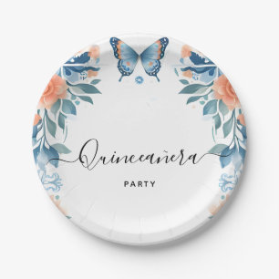 Blue Tiara Family Latina Girly Spanish Quinceanera Paper Plate