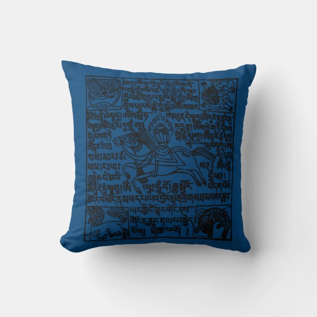 Blue Tibetan Windhorse prayer flag pillow (Front)