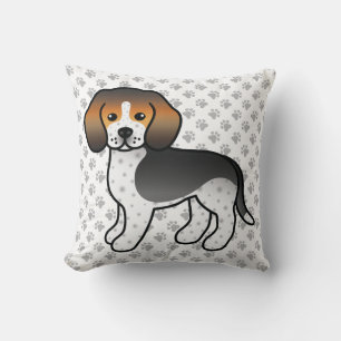 Blue Ticked Beagle Cartoon Dog & Paws Cushion
