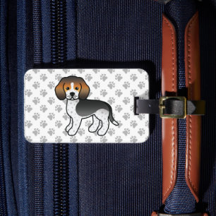 Blue Ticked Beagle Cute Cartoon Dog & Text Luggage Tag
