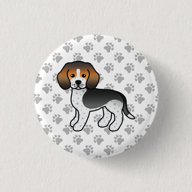Blue Ticked Beagle Dog Cute Cartoon Drawing Paws 3 Cm Round Badge (Front)