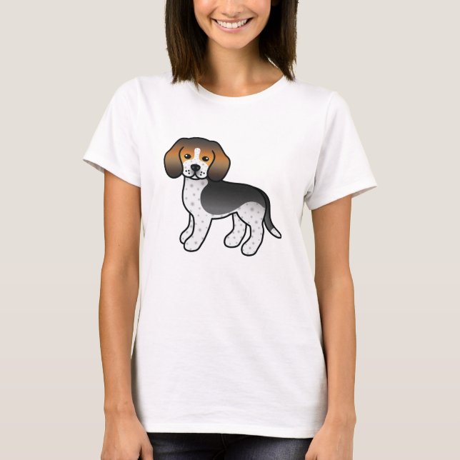 Blue Ticked Cute Cartoon Beagle Breed Dog T-Shirt (Front)