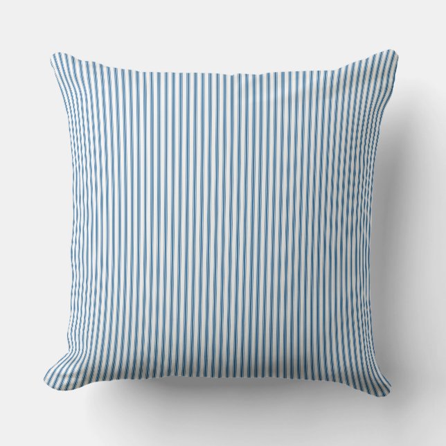 Blue Ticking Stripe Cushion (Front)
