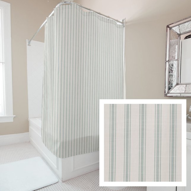 Blue Ticking Stripes | Farmhouse Bath Decor Shower Curtain (Creator Uploaded)