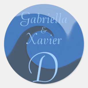 "Blue Tide" - Names/Initial Envelope Seal/Sticker Classic Round Sticker