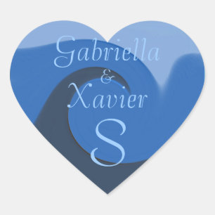 "Blue Tide" - Names/Initial Envelope Seal/Sticker Heart Sticker