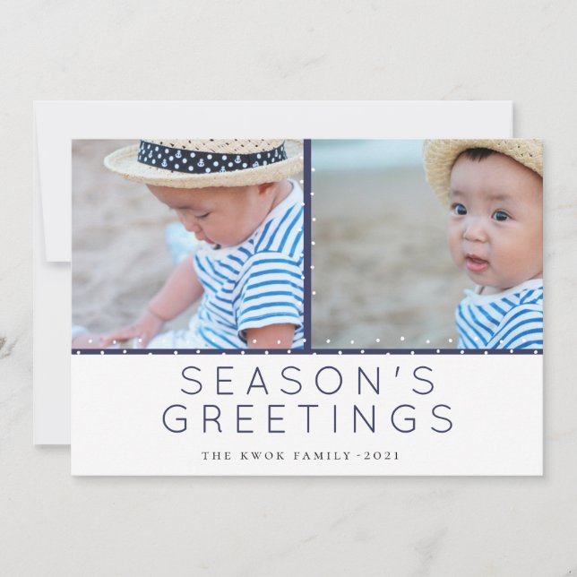 Blue Tidings Polka Dot Photo Greetings Holiday Card (Front)
