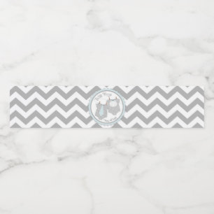 Blue Tie Bow-tie Chevron Twin Boys Baby Shower Water Bottle Label