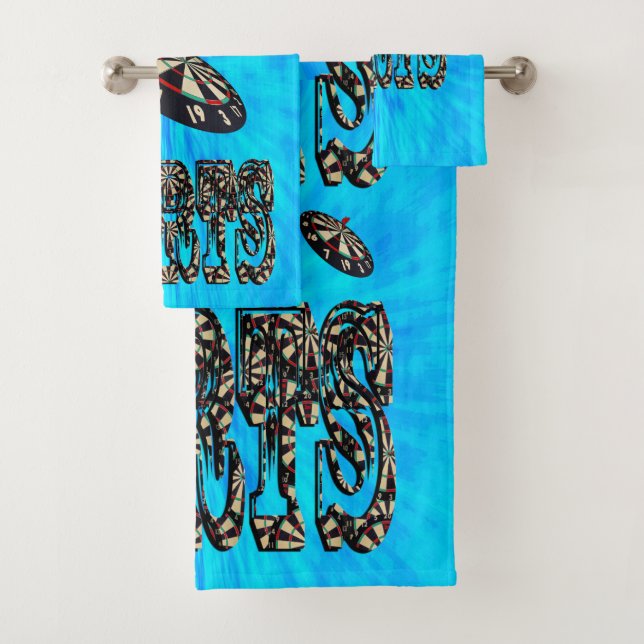 Blue Tie Dye Darts Design, Towel Set (Insitu)