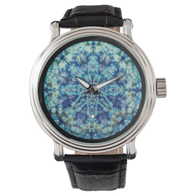 Blue Tie-Dye Mandala Watch (Front)