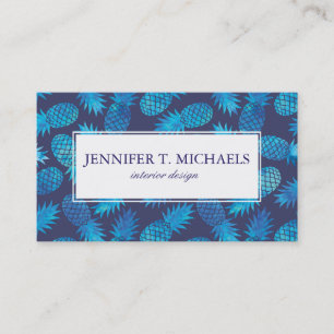 Blue Tie Dye Pineapples   Add Your Name Business Card