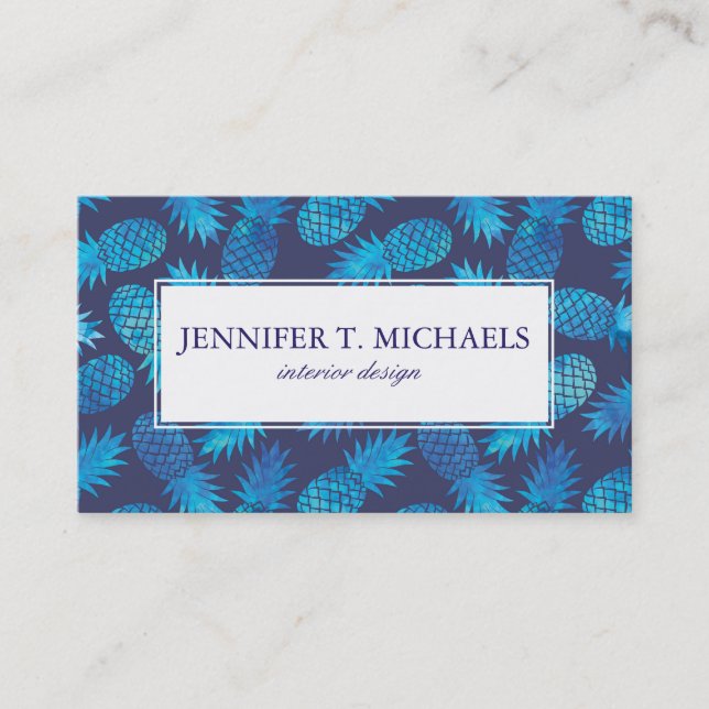 Blue Tie Dye Pineapples | Add Your Name Business Card (Front)