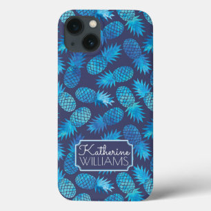 Blue Tie Dye Pineapples Add Your Name iPhone 13 Case