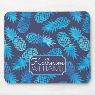 Blue Tie Dye Pineapples   Add Your Name Mouse Mat