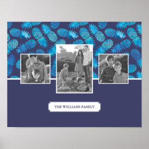 Blue Tie Dye Pineapples Family Photos with Text Poster