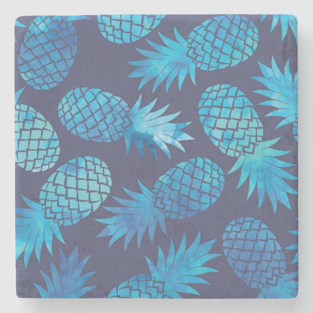 Blue Tie Dye Pineapples Stone Coaster (Front)