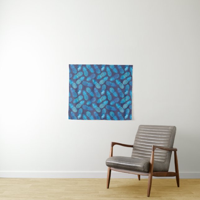 Blue Tie Dye Pineapples Tapestry (In Situ (Horizontal))