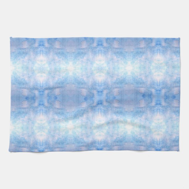 Blue Tie-Dye Watercolor Geometric KItchen Towel (Horizontal)