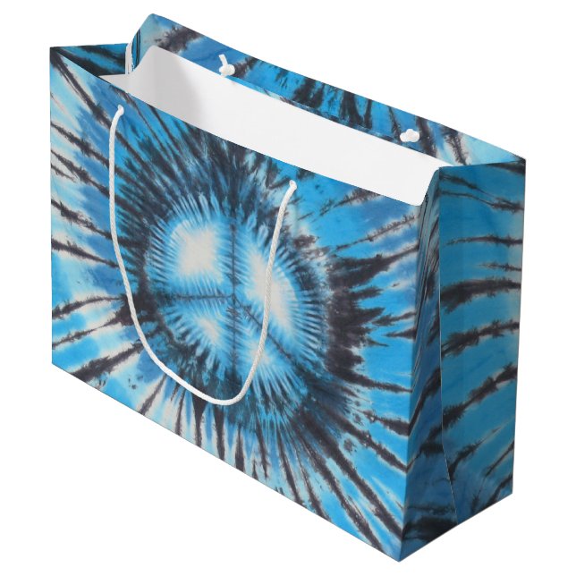 Blue Tie-dyed Peace Large Gift Bag (Front Angled)