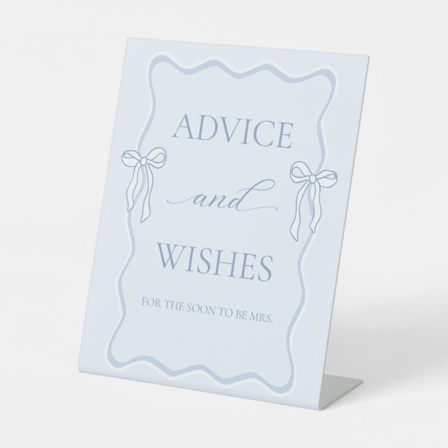 Blue Tie the knot Bridal Shower Advice Wishes Pedestal Sign (Front)