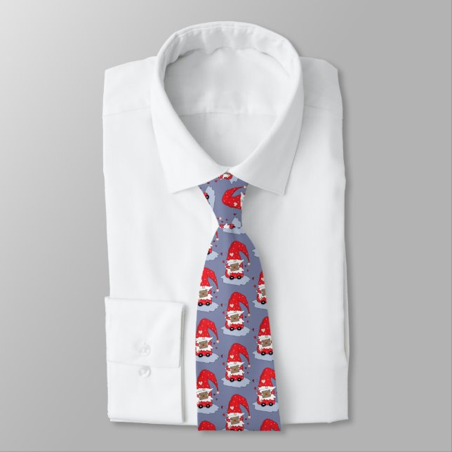 Blue Tie with Red Gnome Pattern (Tied)