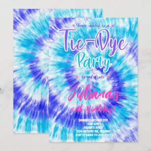 Blue Tiedye Kids Birthday Invitation