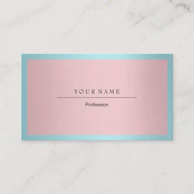 Blue Tiffany Ocean Frame Minimal Pink Metallic Business Card (Front)