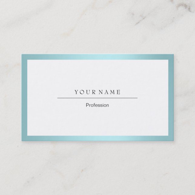 Blue Tiffany Ocean Frame Minimal White Metallic Business Card (Front)