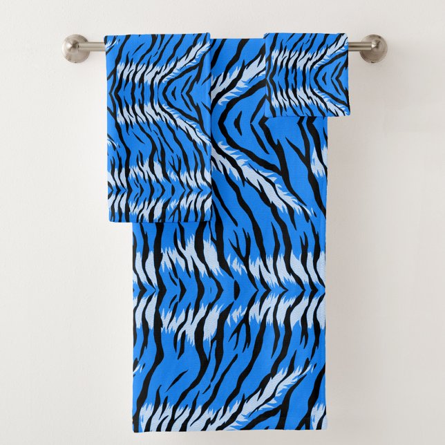 Blue Tiger Animal Skin Pattern Design  Bath Towel Set (Creator Uploaded)