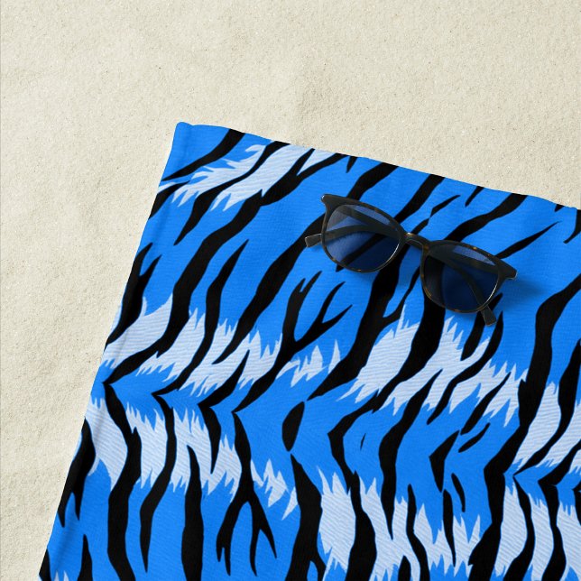 Blue Tiger Animal Skin Pattern Design  Beach Towel (Creator Uploaded)