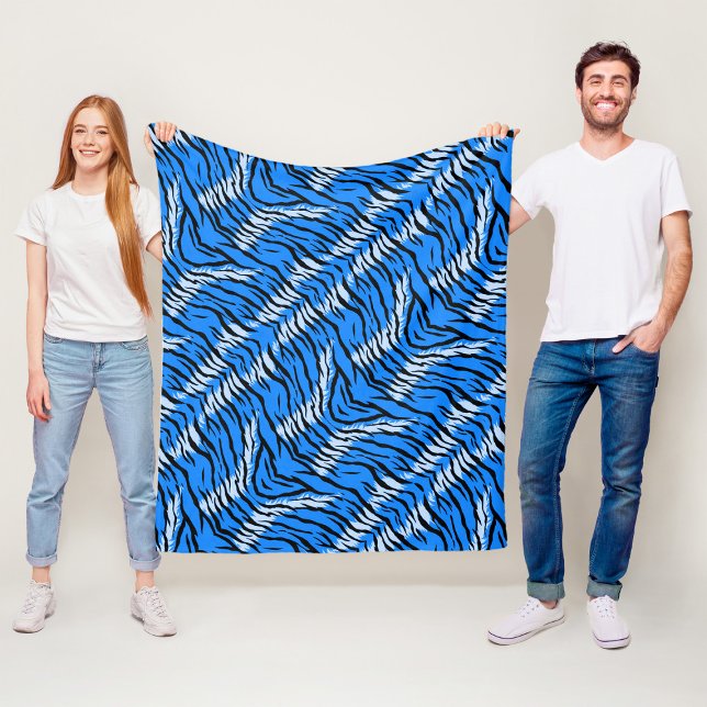 Blue Tiger Animal Skin Pattern Design  Fleece Blanket (Creator Uploaded)