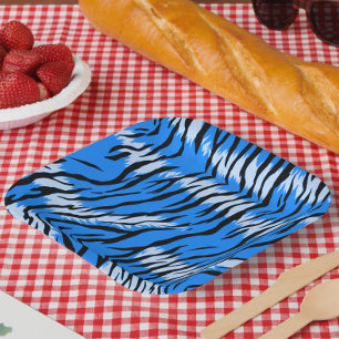 Blue Tiger Animal Skin Pattern Design  Paper Plate