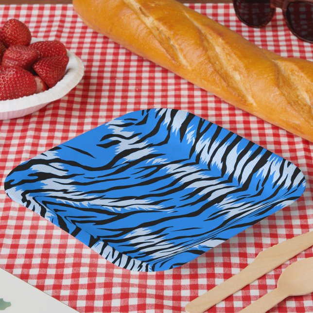Blue Tiger Animal Skin Pattern Design  Paper Plate (Creator Uploaded)