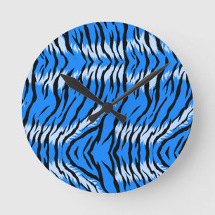 Blue Tiger Animal Skin Pattern Design Round Clock